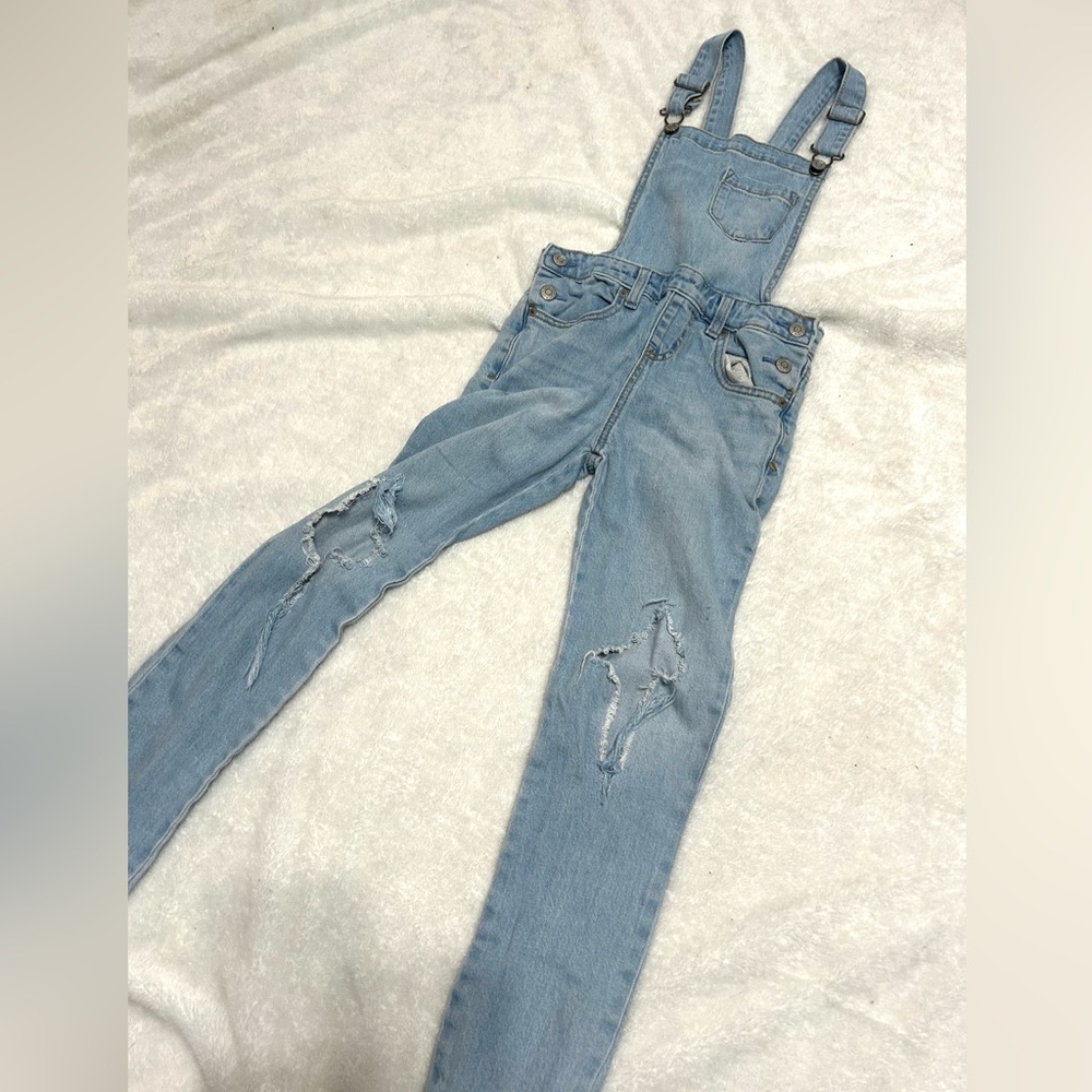 Cat and Jack Light Wash Distressed Denim Overalls size 7